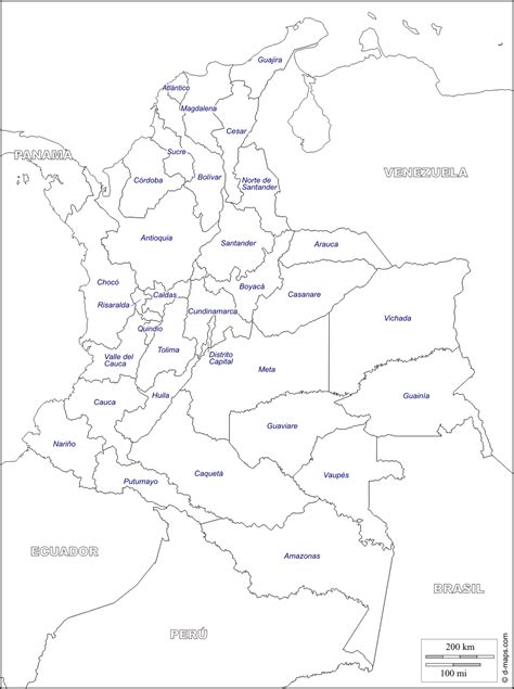 mapa politico de colombia a blanco y negro
